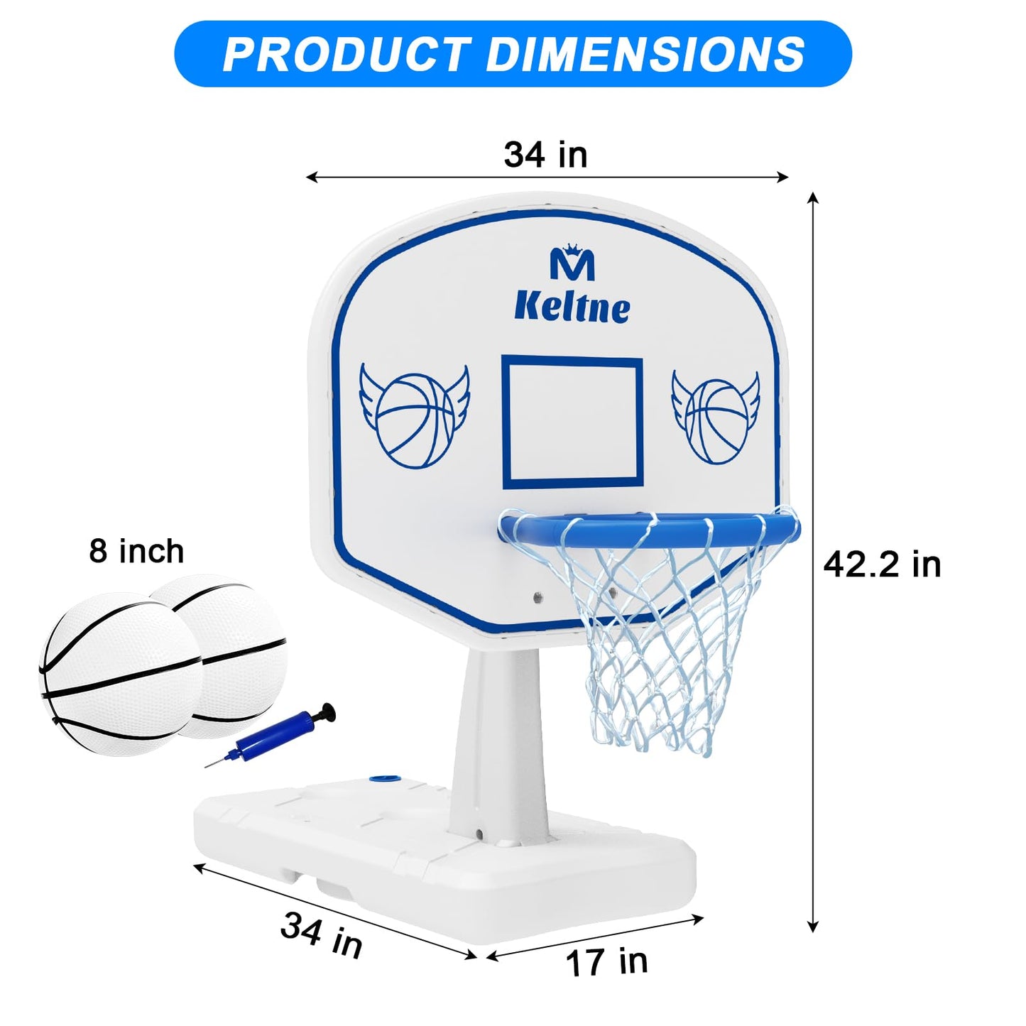 Pool Basketball Hoop, 34"x34"x42.2" Oversized Pool Toys with 2 Balls/Nets/Pump for Poolside Water Basketball Game, Pool Basketball Goal for Inround Pool & Deck - Swimming Pool Games for Kids Adults