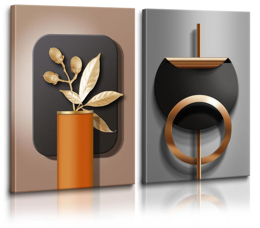 2pcs 3d Effect Pattern Black Copper Geometric Canvas Abstract Wall Art Nordic Luxury Living Room Pictures Prints Modern Artwork Black Gold Gray Wall Decoration Inspiring Home Decor 16x24 Inches Ready To Hang