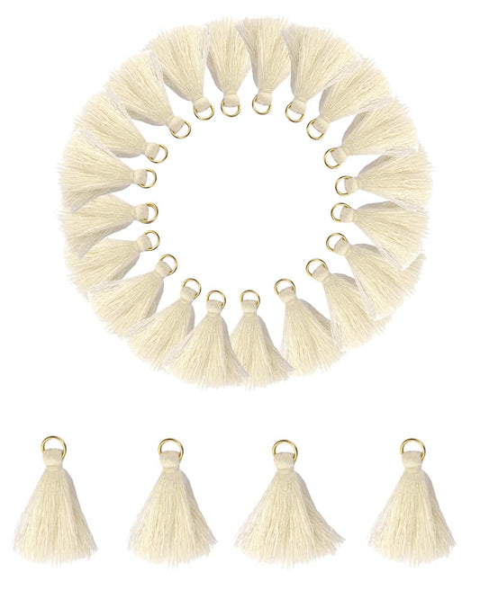 MSCFTFB 100 Pieces Mini Tassels Mala Tassel Kit with Jump Rings for Earring Necklace Jewelry Making Garland Keychain Charms Crafts Decorations(Beige)