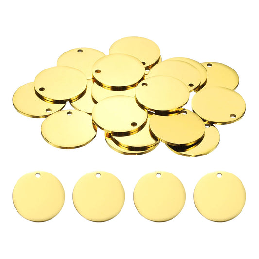 HARFINGTON 20 Pcs Round Blank Stamping Tag 59mm Stainless Steel Circle Polished Blanks Tag Pendants with Hole for Bracelet Crafts Labeling Making, Gold