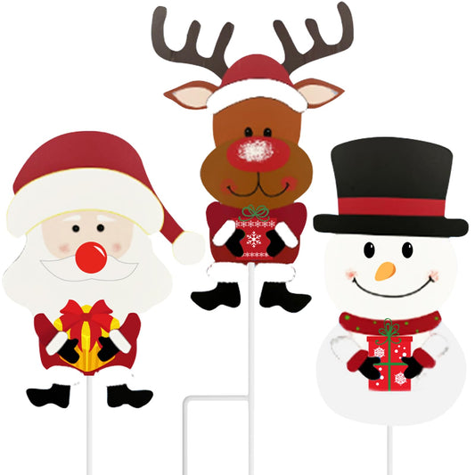 3 Pack 23.3 Inches Christmas Yard Signs with Stakes, Metal Standing Reindeer, Santa Claus, and Snowman Yard Signs for Garden Decor, Outdoor Winter Xmas Ornaments for Home Front Door Lawn Decorations