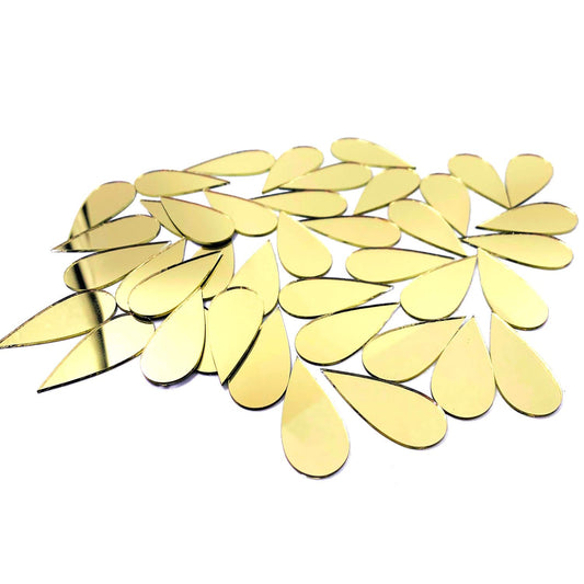 CHENRUI100pcs Long Teardrop Mirror Mosaic Tile Craft Mirrors (Yellow Gold)