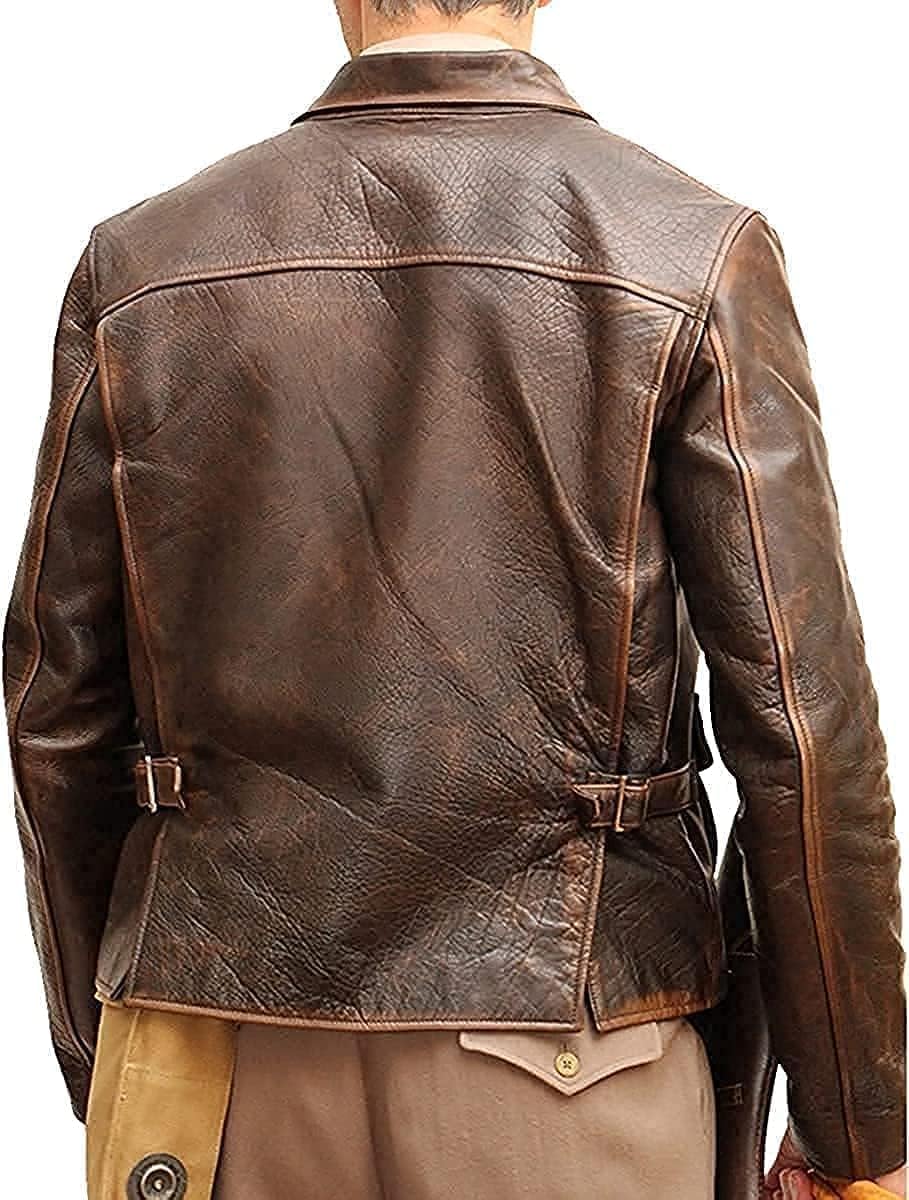 Men's Raiders of The Lost Ark Brown Leather jacket | Brown distressed Leather Jacket Harrison American Bomber Leather Coat (D2, M)