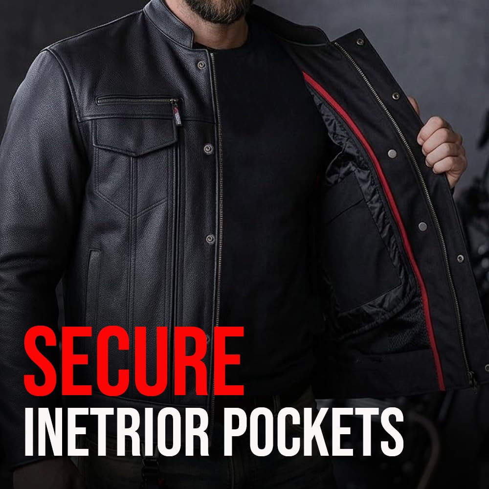 COMMUTER Men's Motorcycle Jacket, Premium Buffalo Leather, CE Armor - Ventilation, Utility Pockets, Cruiser Biker Black XXL