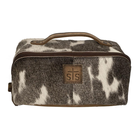 STS Ranchwear Women's Genuine Full Grain Leather Cowhide Elise Makeup Bag - Portable Durable Compact Travel Zipper Handbag Organizer Bag