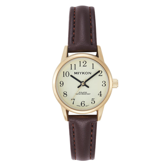 Miykon Dainty Minimalist Casual Dress Watches for Women – Small Easy Reader Analog Watch with Genuine Leather Strap and Second Hand – Japanese Quartz, Waterproof to 100ft (Brown Strap, Gold Case, Gold Dial, 26mm)