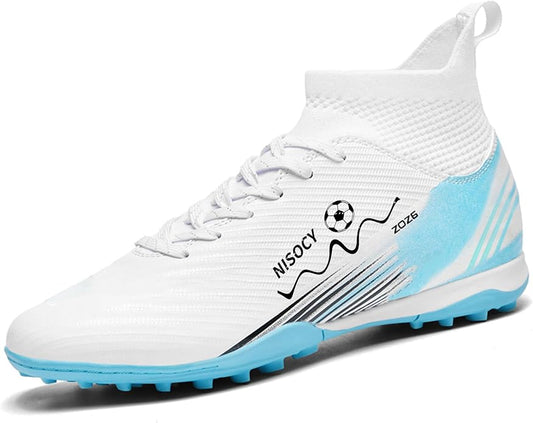 NISOCY Soccer Shoes for Mens Womens Professional Cleats High-Top Athletic Turf Football Shoe Outdoor/Indoor Professional Futsal Football Training Sneaker