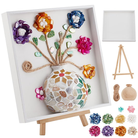 WEBEEDY DIY Mosaic Painting Kit Flower Vase Pattern Mosaic Arts and Craft Kits Mosaic Decorative Supplies with Instruction,Table Centerpiece Christmas Room Decor Adults Gifts,7.9x7.9 inch/20x20cm