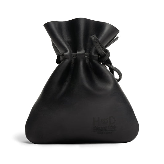Hide & Drink, Medieval Drawstring Coin Pouch, Vintage Bag, Cosplay, Full Grain Leather, Handmade (Charcoal Black, M)