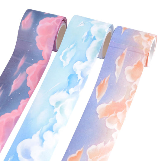 HACRAHO PET Washi Tape, 3 Rolls Wide Cloud Washi Tape Set Decorative Tape for Crafts Journaling Scrapbook Supplies