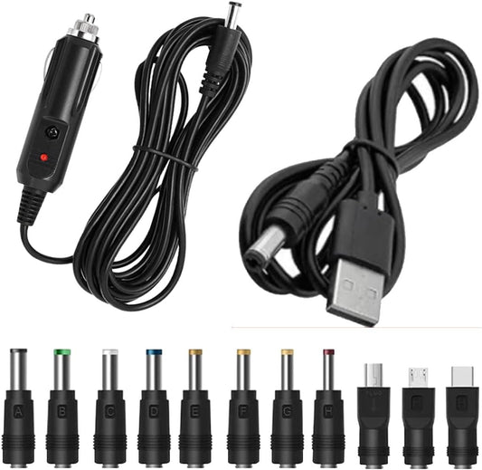 Craedli 12V 5V 5.5x2.1mm 11 Car Charger with DC Power Cable, DC Cigarette Lighter Plug Power Cord with Connectors