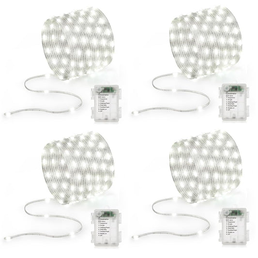 Battery Operated String Lights (4 PACK), 16.5ft 50 LED Twinkle Fairy String Lights Battery Powered with Auto Timer for Indoor Outdoor Christmas Trees Wreath Decoration Party Bedroom Garden- Cool White