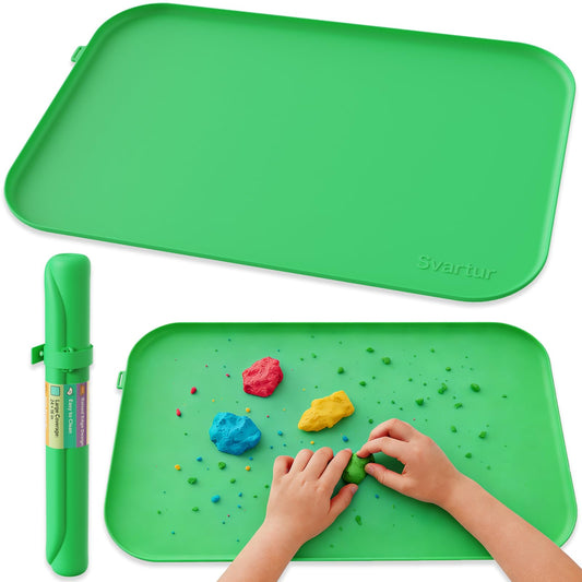Silicone Craft Mat 24" x 16" with Raised Edge, Roll-Up Design with Storage Strap, Multi-Purpose Desk & Table Protector Silicone Art Mat for Crafts, Painting & DIY, Green