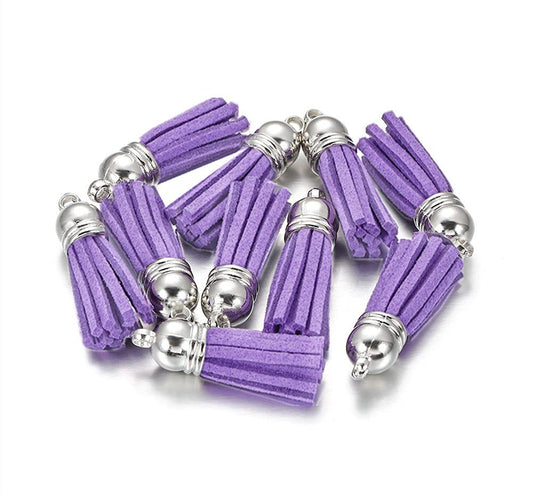 MSCFTFB 100 Pieces 1.5inch Mini Tassels Faux Suede Mala Tassel Kit for Earring Necklace Jewelry Making Garland Keychain Dreamcatcher Charms DIY Crafts (Light Purple)
