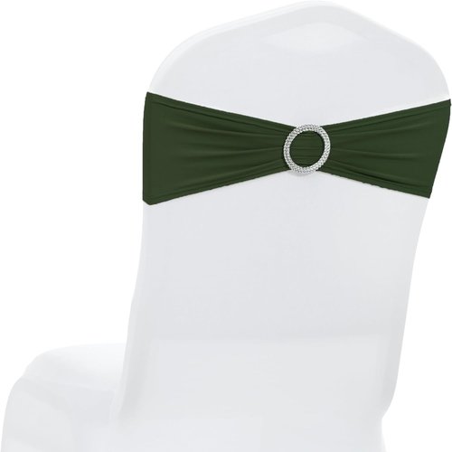 MDS Spandex Chair Sashes - 125 Pack of Olive Green Elastic Stretch Ties for Weddings & Events