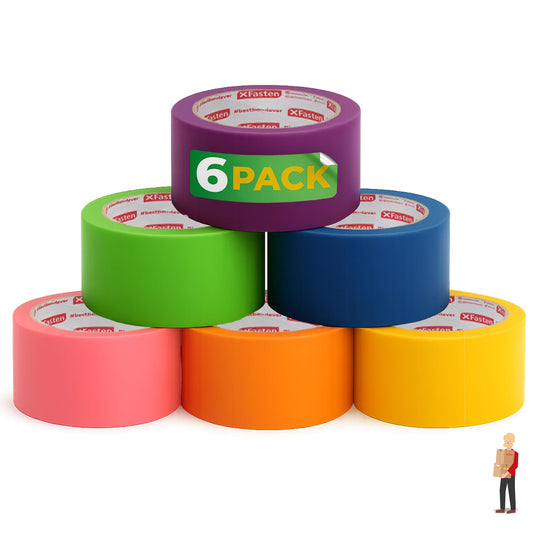 XFasten Rainbow Colored Duct Tape Heavy Duty 6-Pack 15 Yards x 2 Inch, Colored Duct Tape Variety Pack Bulk, Waterproof, Vibrant Colors, Easy Tear, Writable, Clean Removal for Crafts, Labeling, Packing