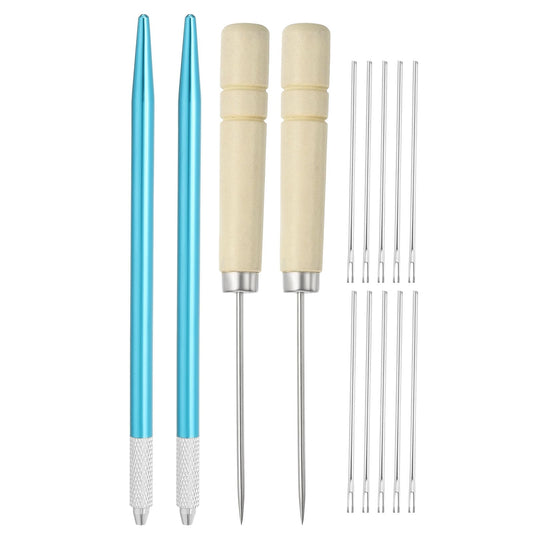 PATIKIL Doll Hair Rooting Holders Kit, 0.8mm Doll Hair Rerooting Knitting Needles with Wood Awls Crochet Hooks Doll Wig Tool for Doll Hair Making Supplies DIY Crafts, Blue