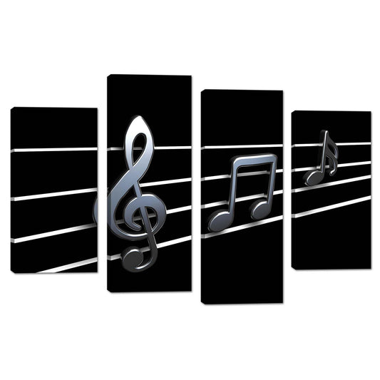 Biuteawal Music Wall Art Modern Musical Note Canvas Prints 4 Panels Stretched and Framed Black White Notes Beating on Staff Picture Decor Artwork for Party Home Living Room Bedroom Ready to Hang