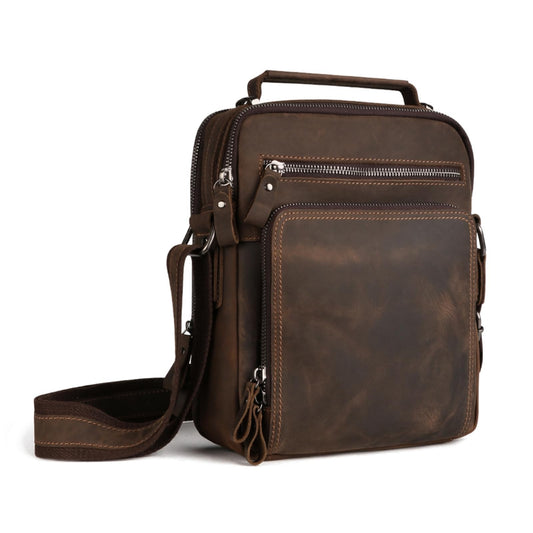 POPBOBZHUO Men’s Leather Messenger Bag for business Man’s Purse Top layer Cowhide Crossbody Shoulder bag for man