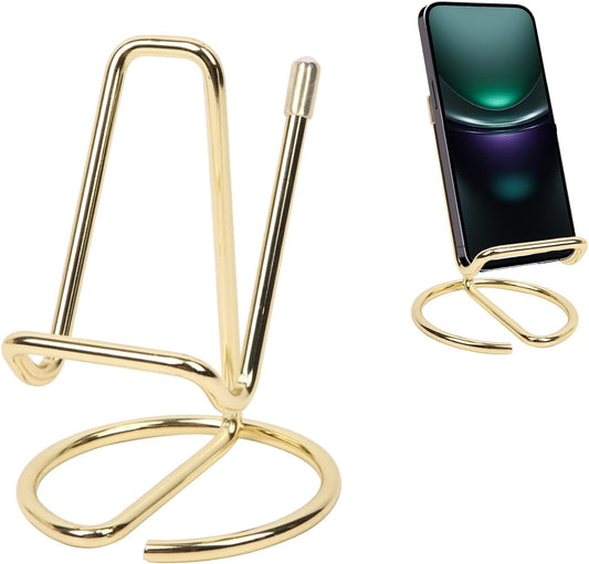 CREECHWA Phone Stand for Desk, Sturdy Metal Gold-Plated Phone Stand for Office Desk, Hands-Free Phone Charging Holder