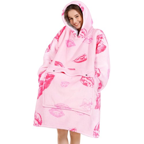 Narecte Oversized Blanket Hoodie Wearable Blanket Sweatshirt for Women Adults Soft Hooded Blanket Warm Oversized Hoodie Blanket Birthday Gifts for Women Christmas Gift for Friends Female Kiss