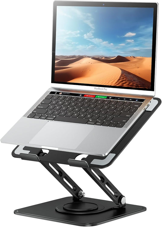 tounee 360 10-15.6"-Black Laptop Stand for Desk, Adjustable Computer Stand Holder with Rotating Base, Ergonomic Laptop