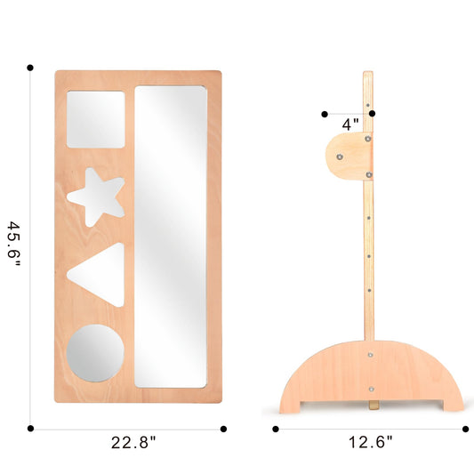 Bolocon Baby Early Learning Shatter-Resistant Safety Mirrors w/Pull Up Bar, Infants Exploration Set, Toddlers Montessori Classroom Furniture for Daycare, Preschool and Nursery (Natural, Standard)