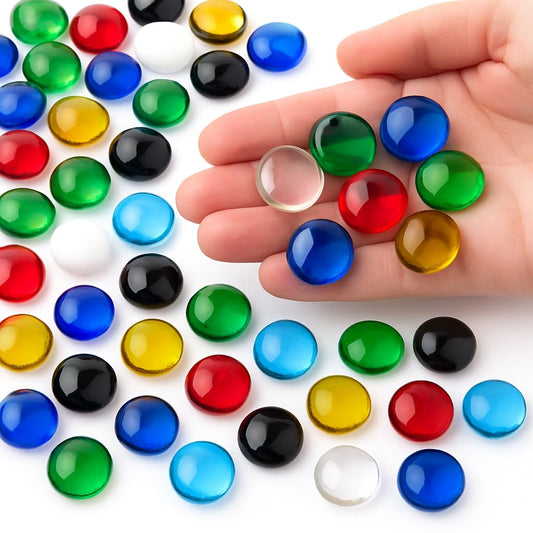ARSUK Glass Beads for Vases, Gems & Flat Marbles (2LB) Flat Glass Marbles, Mixed-Color Pebbles (200 Pcs) Mancala Stones, Flat Stones, Vase Filler Rocks for Crafts, Aquariums, Plants & Home Decoration