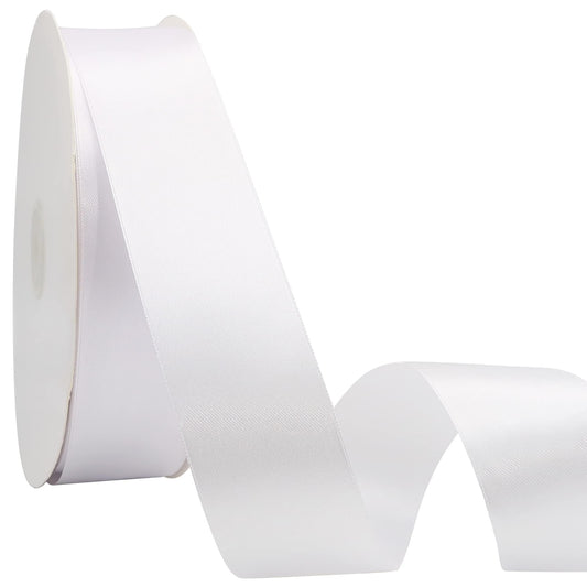 Maclemon 1 inch Wide 100 Yards Double Face White Satin Ribbon White Fabric Ribbon for Gift Wrapping Very Suitable for Weddings Decoration Bouquet Balloons Arts Craft Sewing Hair Bow Invitation