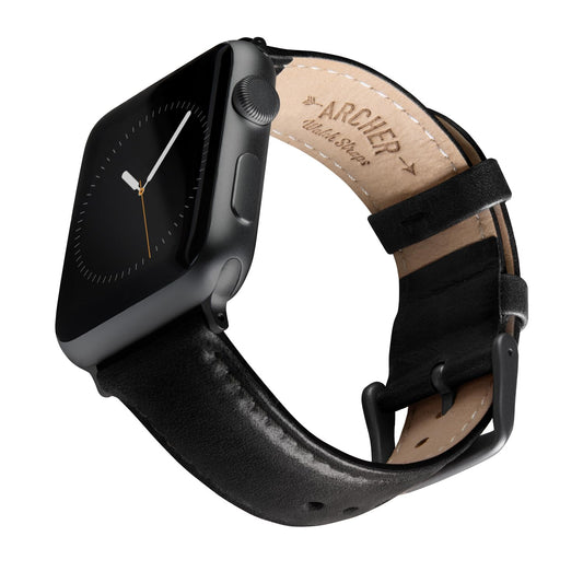 Archer Watch Straps - Top Grain Leather Straps for Apple Watch (Black/Matched Thread, Matte Gray Hardware, 44/45/46/49mm)