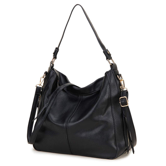 Hobo Bags for Women,VONXURY Faux Leather Tote Purse Ladies Handbag Large Shoulder Bags with Side Pockets for Work Travel,Black
