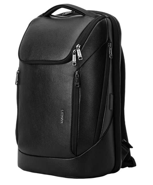 LENZN Durable Leather Laptop Business Backpack Perfect for Men & Women, Work Backpack Fits 15.6 Inch, Premium Quality Travel Bag with USB Charging Port, Water-Resistant, Bookbag with Multiple Pockets