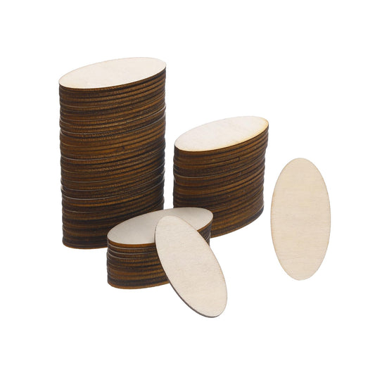 PATIKIL 40x20x1.7mm Wood Pieces, 100 Pack Unfinished Oval Wood Shapes Blank Wooden Cutouts Ornaments Natural for Christmas Party Craft Projects