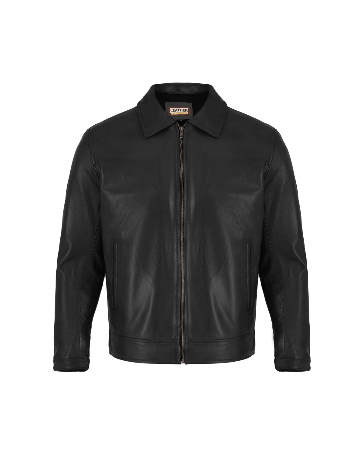 Leather Artist Classic Polo Collar Leather Jacket Men-Work Jackets Turndown Collar Business Casual (LA-Polo-Blk-M)