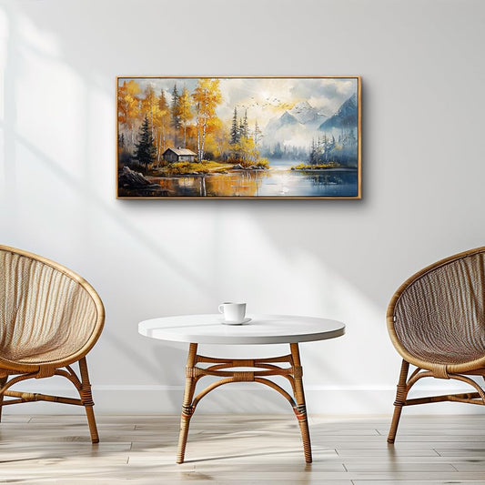 ZUITINGHUA Canvas Wall Art For Living Room Wood Framed Large Wall Decor For Office Bedroom Decorations Lake Scenery Paintings Autumn Landscape Wall Pictures Artwork Modern Home Decor 20x40 In