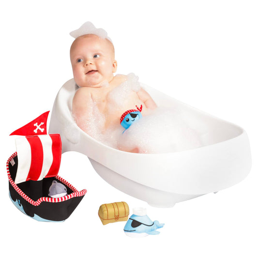 Manhattan Toy Neoprene Pirate Ship 5 Piece Floating Spill n Fill Bath Toy with Quick Dry Sponges and Squirt Toy