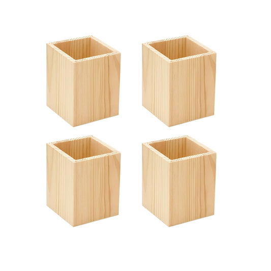 Cregugua 6 Pack Wood Pen hlolder Unfinished Wooden Pencil Holder for Homemade DIY Crafts (3"x3"x4")
