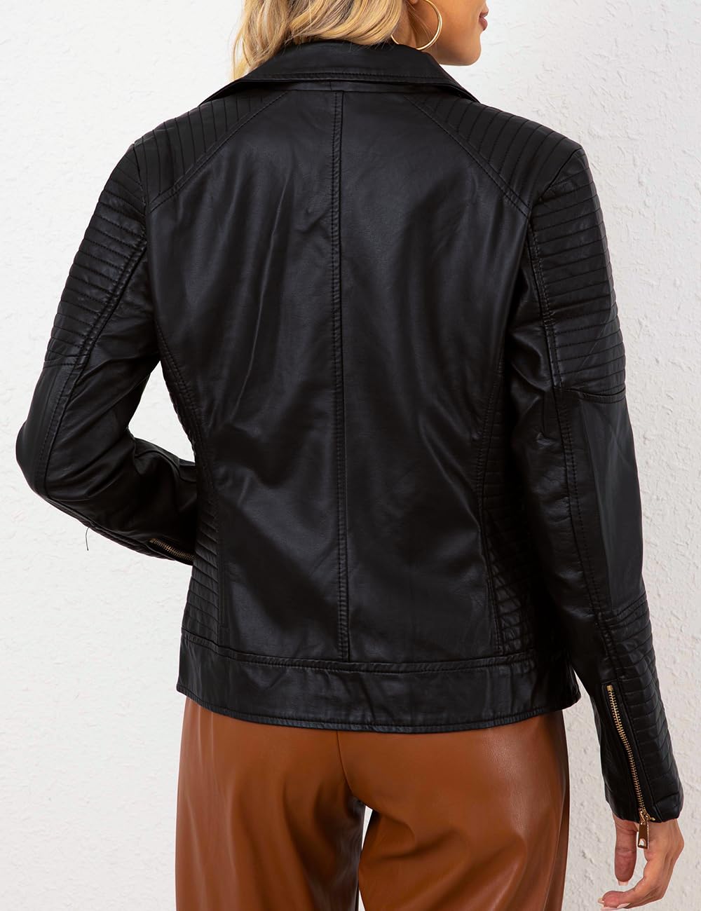 Bellivera Women's Faux Leather Casual Jacket 2026 Spring Trendy Motorcycle Outfits Lightweight Classic Coat 53 Black L