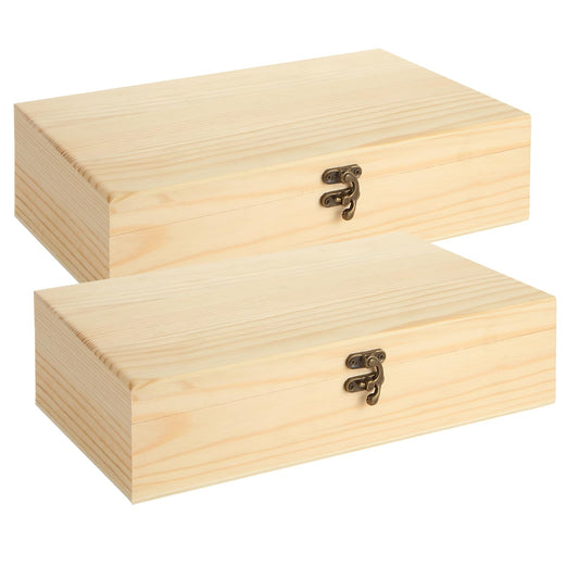LANIAKEA 2PCS Unfinished Wood Box, 12" x 7.2" x 3" Wooden Box for Crafts, Wooden Box with Hinged Lid, Large Wooden Box for DIY Craft Art Hobbies and Home Storage