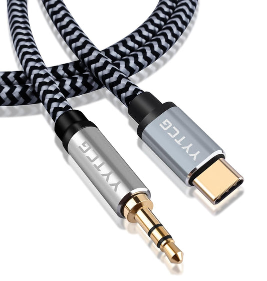 3.5mm 5.90ft/1.8m 4N 24K Audiophile HiFi USB-C to Aux Cable - OFC Core, Gold-Plated Plug, Nylon Braided, Compatible