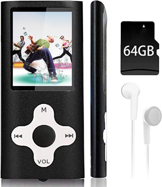 Xidehuy 64GB MP3 Player,1.8 inch Screen Portable Music Player with Build-in Speaker/Photo/Video Play/FM Radio/Voice