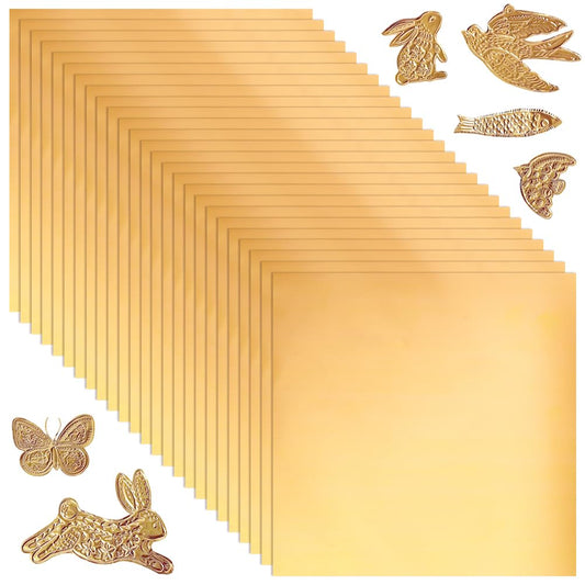 AHANDMAKER 100 Sheets Heavy Duty Aluminum Foil Sheet, 6 x 6 inch Gold Flashing Square Tin Foil Heavy Duty Board for Painting Engraving Embossing Mounting Art Project Crafts, 0.07mm Thick
