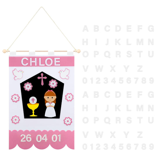 Hahafelt First Communion Banner Kit for Girls 9 x 12 Inches Pink DIY Felt First Holy Communion Banner Crafts Kits for Church Sunday School Catholic Special Events