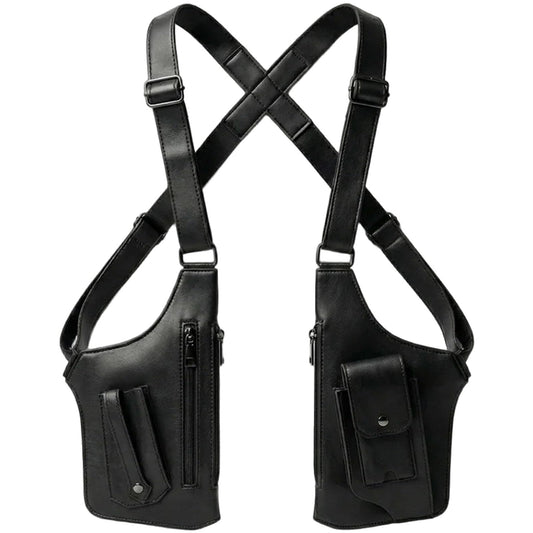 Men’s Underarm Shoulder Holster Bag Anti-Theft Crossbody Sling Bag Concealed Style EDC Pouch Adjustable Straps Multi Pocket (Vegan Leather)