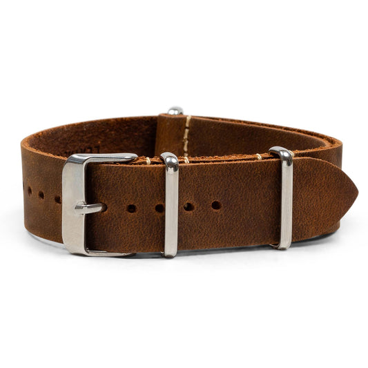 Benchmark Basics Leather Watch Band - Crazy Horse Oiled Leather One-Piece Watch Straps for Men & Women - 22mm, Dark Brown