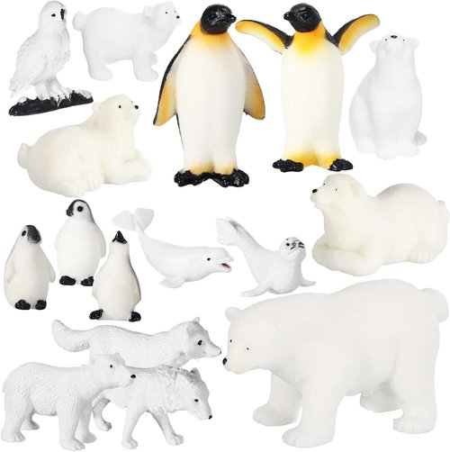 Kasyat 16 Pcs Polar Animals Figurines Set - Realistic Arctic Wildlife Figures for Parties & Decor