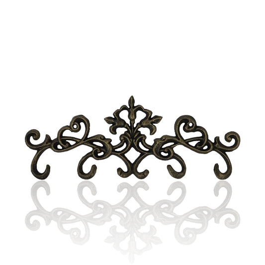 30GO Decorative Cast Iron Wall Hook Rack with 6 Sturdy Hooks for Keys, Hats, Bags | Vintage Design Hanger for Home Decor | Key Hangers for Wall | Includes Screws and Anchors