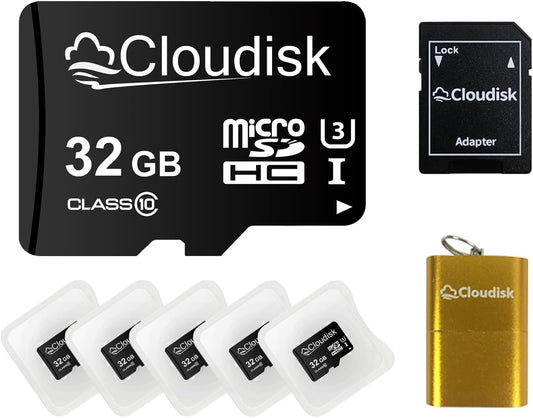 Cloudisk Pack 5 32GB C10 A2 U3 (32 of Micro SD Card Flash Memory Card Micro SDHC with SD Adapter, Card Reader GB)