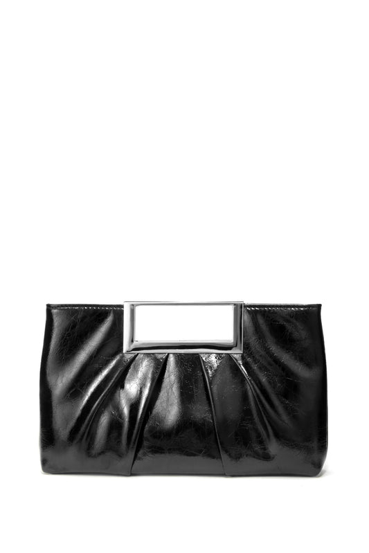CARIEDO Evening Clutch Solid Large Pleated Shoulder Bag Bright PU Patent Leather for Formal Prom,Cocktail Party and Wedding (Black)