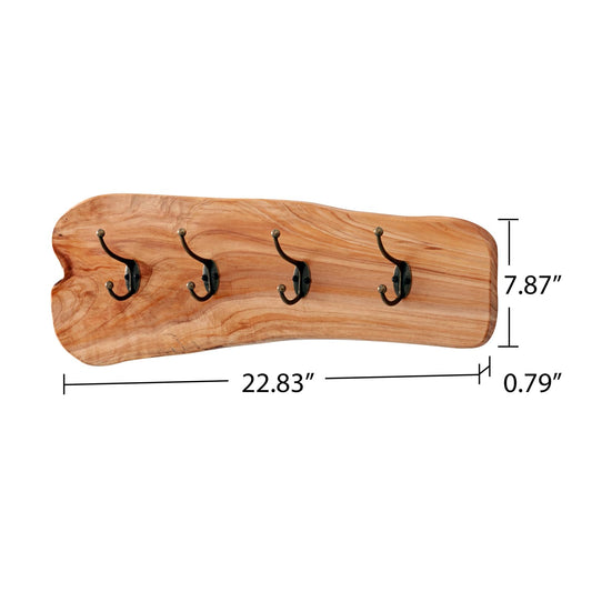 WELLAND Rustic Cedar Wooden Coat Rack with 4 Hooks, Heavy Duty Wood Decorative Wall Hooks for Hanging Coats, Key, Cap